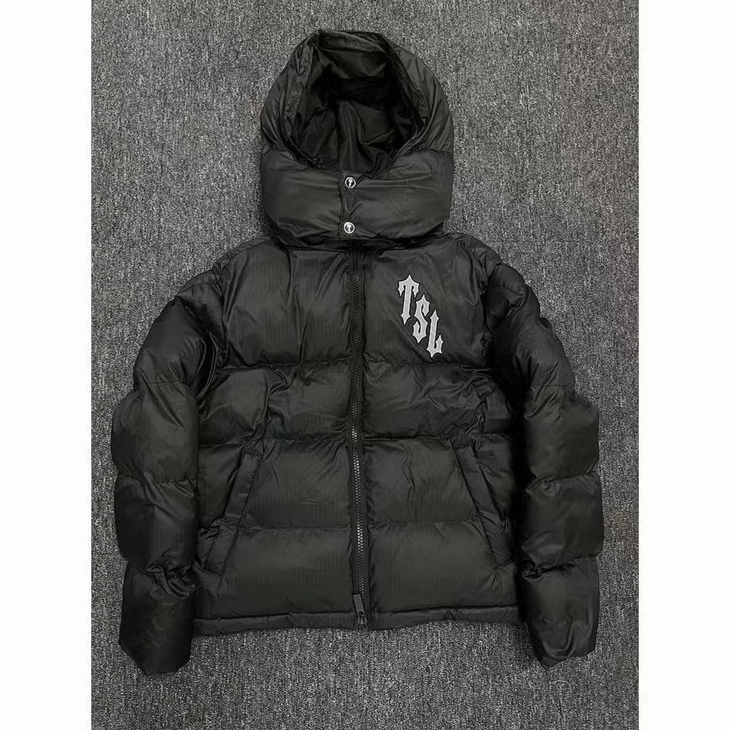 Doudoune Trapstar Shooters à capuche noire, logo TSL réfléchissant