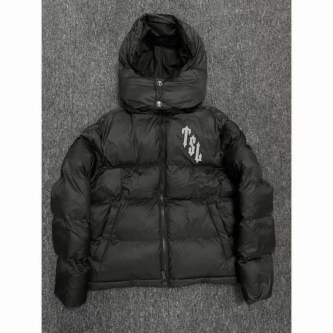 Doudoune Trapstar Shooters à capuche noire, logo TSL réfléchissant