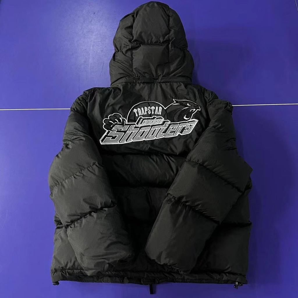 Doudoune Trapstar Shooters à capuche noire, logo TSL réfléchissant