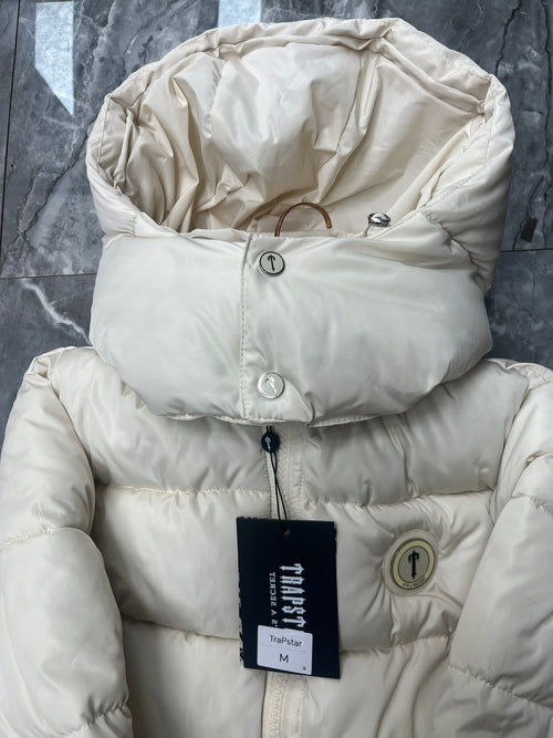 Blouson matelassé court à capuche blanc cassé Trapstar