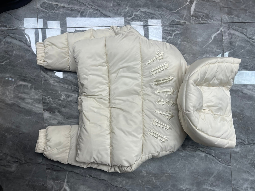Blouson matelassé court à capuche blanc cassé Trapstar