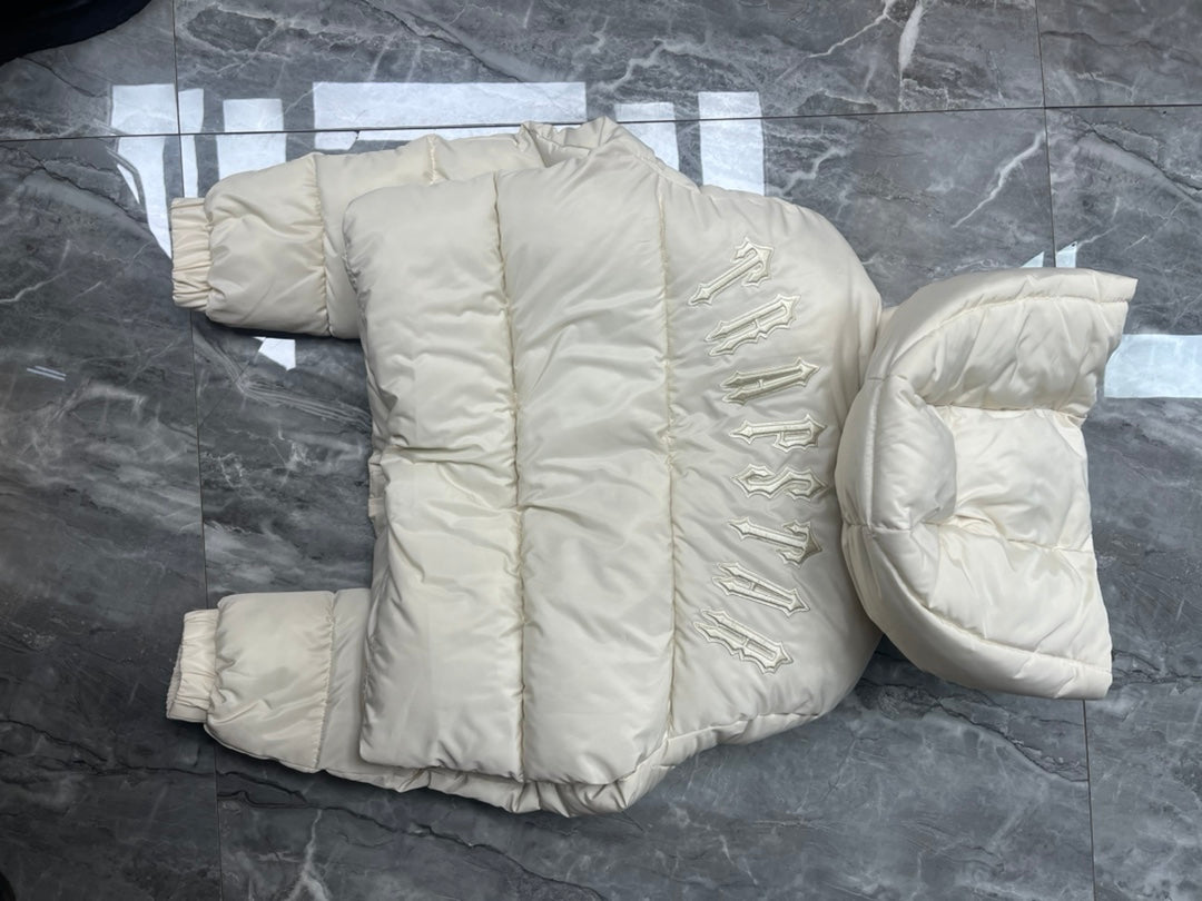 Blouson matelassé court à capuche blanc cassé Trapstar