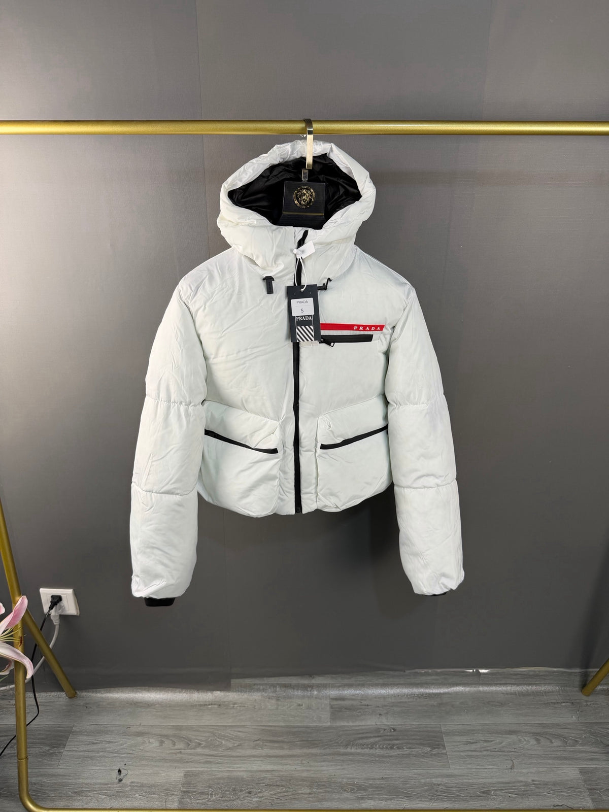 Doudoune courte à capuche en Re-Nylon Linea Rossa