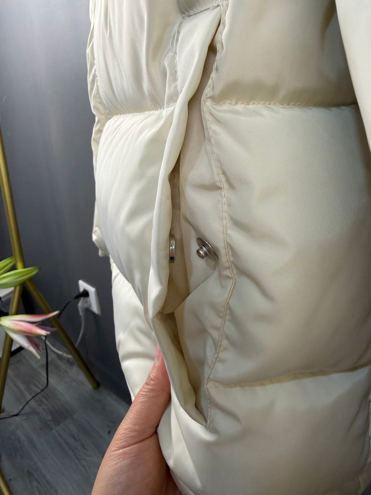 Blouson matelassé court à capuche écru TSL**