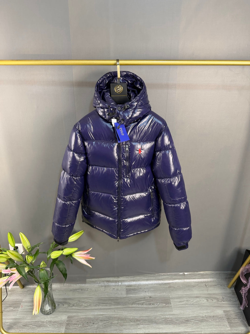 Blouson matelassé court brillant à capuche POLO**